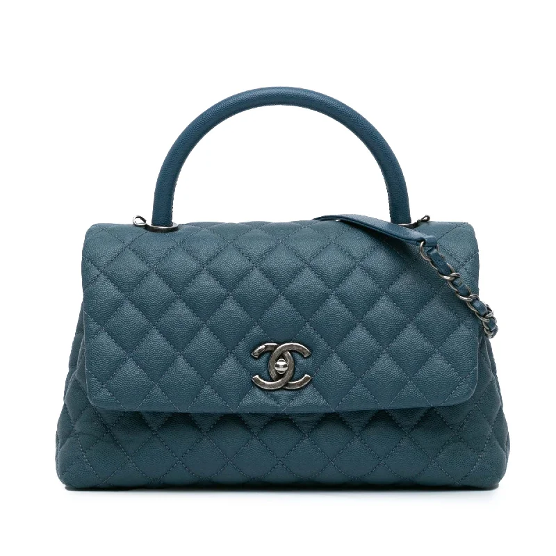 Blue Chanel Medium Caviar Coco Top Handle Bag Satchel