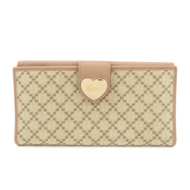 GUCCI Lovely Diamante Canvas Leather W Hook Long Wallet 203550