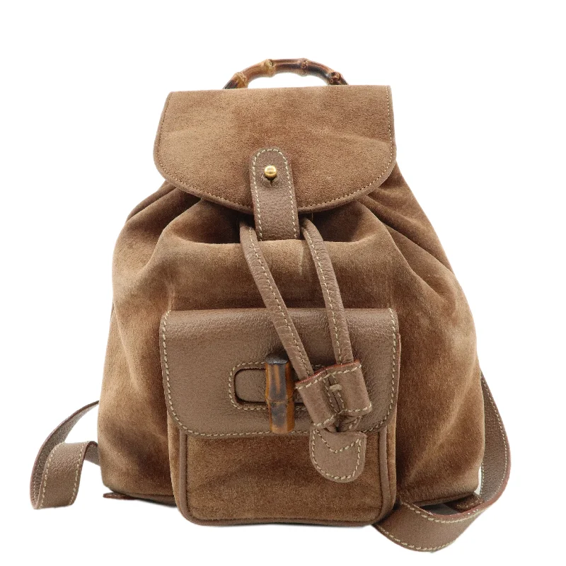 GUCCI Bamboo Suede Back Pack Ruck Sack Brown 003.3444.0030