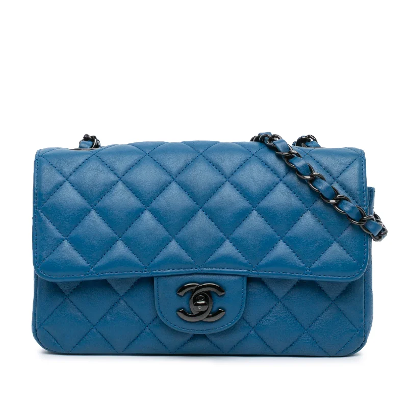 Blue Chanel Mini Rectangular Classic Lambskin Single Flap Crossbody Bag