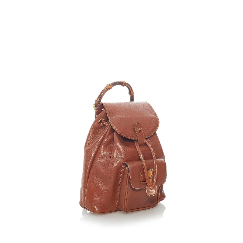 Gucci Bamboo Drawstring Leather Backpack (36155)