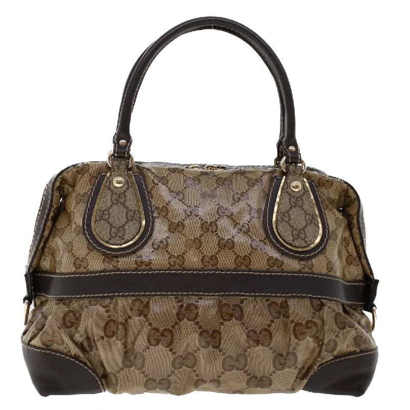 GUCCI GG Canvas Hand Bag Coated Canvas Beige Dark Brown 223962  hk739