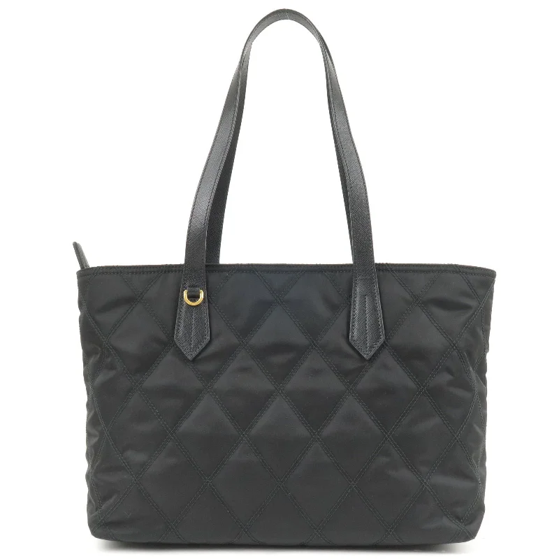 PRADA Nylon Leather Quilting Chain Tote Bag NERO Black 1BG086