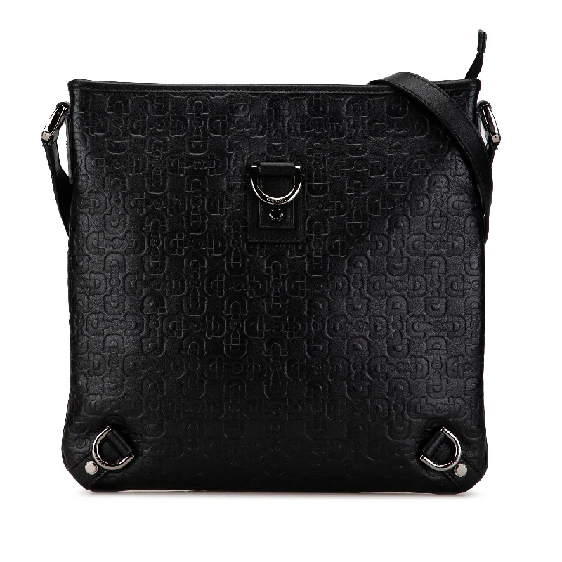 Black Gucci Embossed Leather Abbey D-Ring Horsebit Crossbody