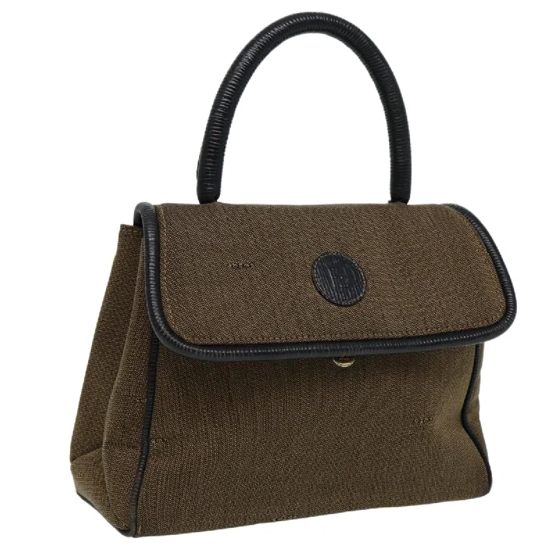 FENDI Pecan Canvas Hand Bag Brown Black  81839