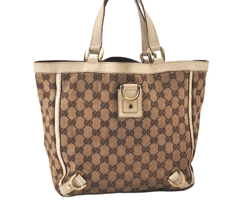 Authentic GUCCI Abbey Tote Hand Bag GG Canvas Leather 130739 Brown 5855K