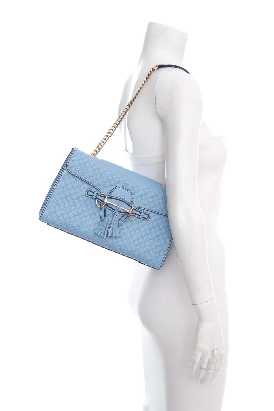 Gucci Blue Emily Chain Flap Bag MicroGuccissima Leather HandBag