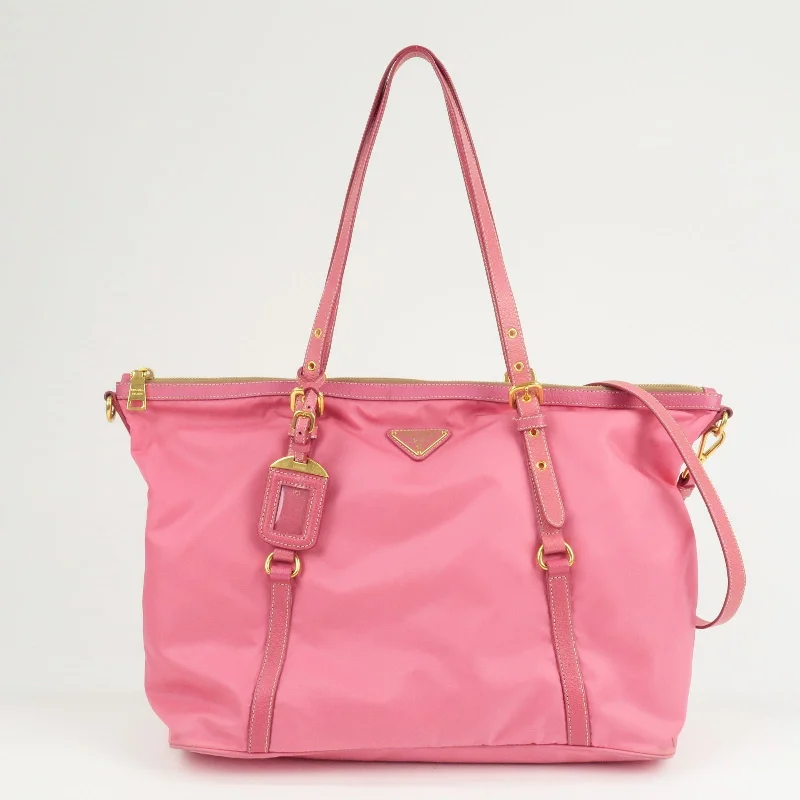 PRADA Logo Nylon Leather 2Way Bag Tote Bag Hand Bag Pink