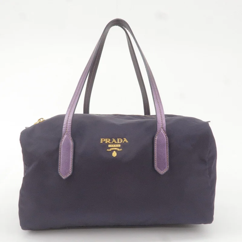 PRADA Nylon Leather Boston Bag Shoulder Bag Purple BL0567