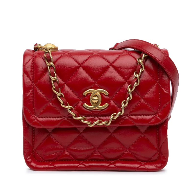 Red Chanel Mini Quilted Lambskin Soft Square Flap Satchel