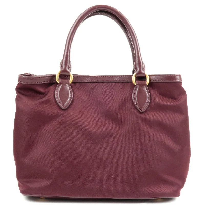 PRADA Logo Nylon Leather 2Way Bag Hand Bag Granato Bordeaux 1BA172