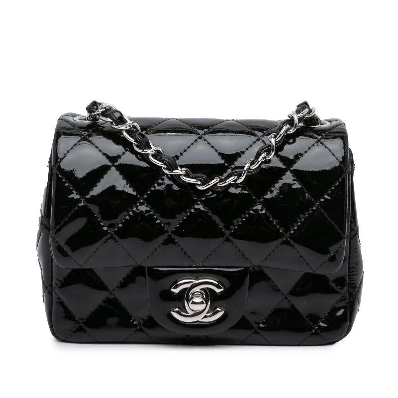 Black Chanel Mini Square Classic Patent Single Flap Crossbody Bag