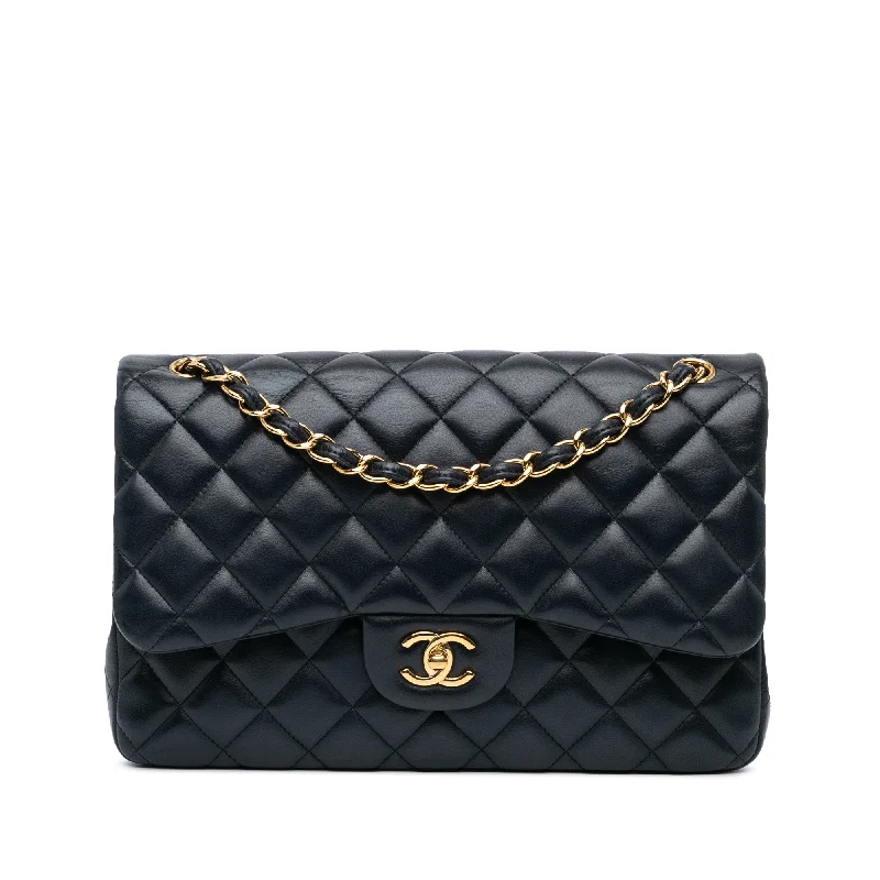 Black Chanel Jumbo Classic Lambskin Double Flap Shoulder Bag