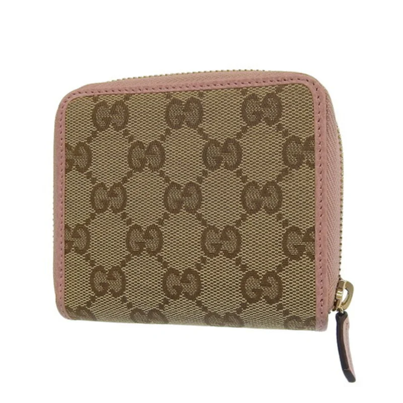 GUCCI GG Canvas Leather Round Bifold Wallet 346056 Beige/Pink Women's