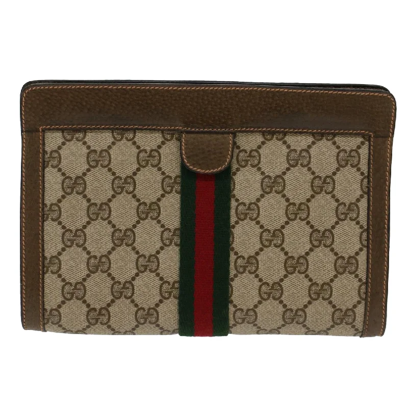 GUCCI GG Canvas Web Sherry Line Clutch Bag Beige Red Green 89.01.001  48199