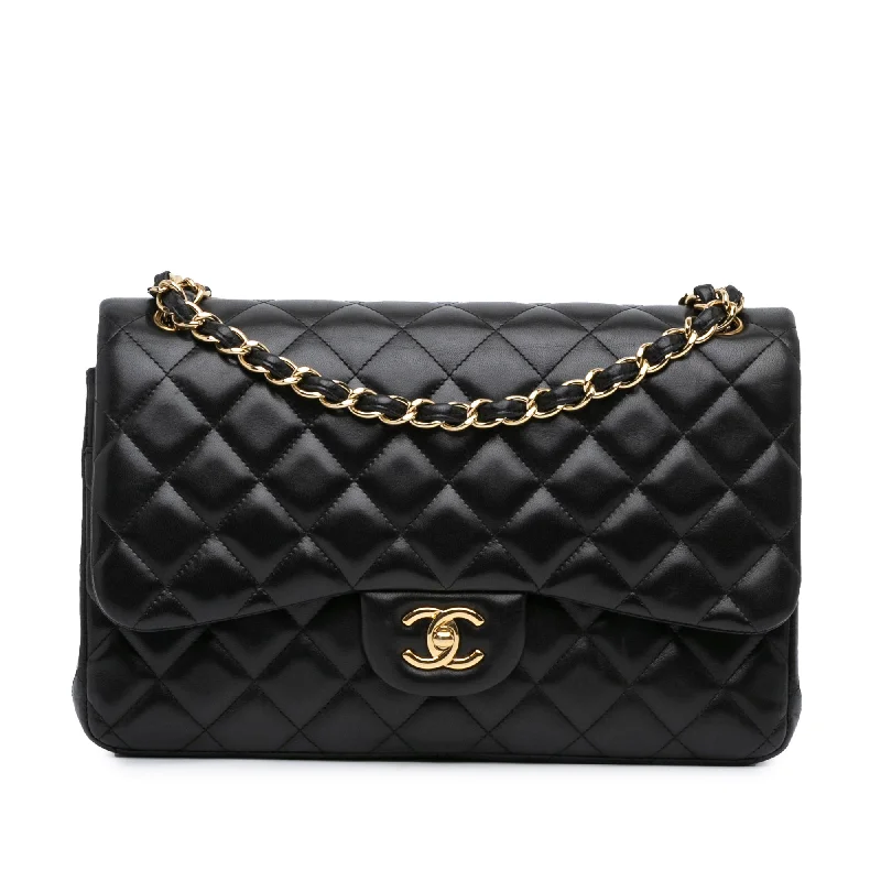 Black Chanel Jumbo Classic Lambskin Double Flap Shoulder Bag