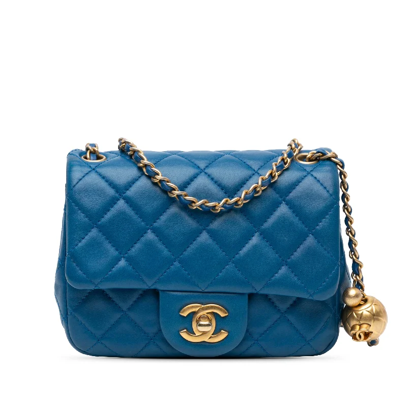 Blue Chanel Mini Square Classic Lambskin Pearl Crush Single Flap Crossbody Bag