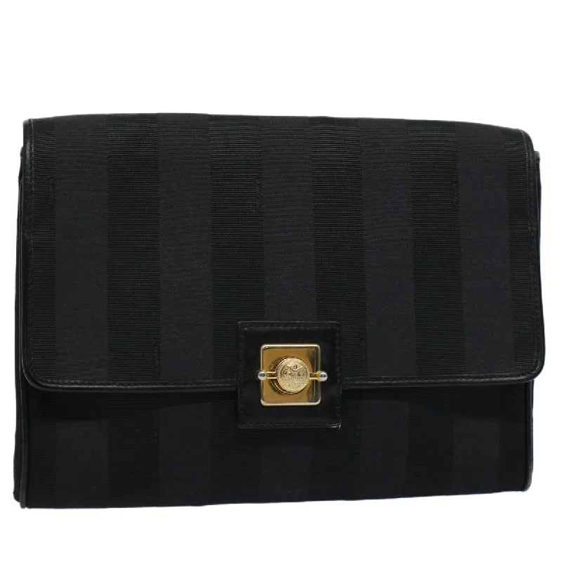 FENDI Pecan Canvas Clutch Bag Black Brown  ep2439