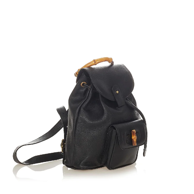 Gucci Bamboo Drawstring Leather Backpack (26388)