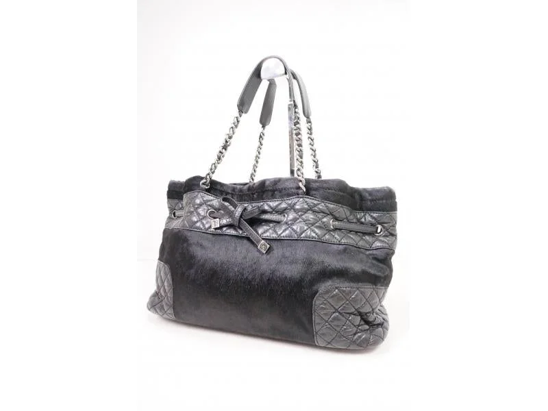 Authentic Pre-owned Chanel Black Quilted Lambskin Matelasse Pony Hair Chain Shoulder Tote Bag 210042