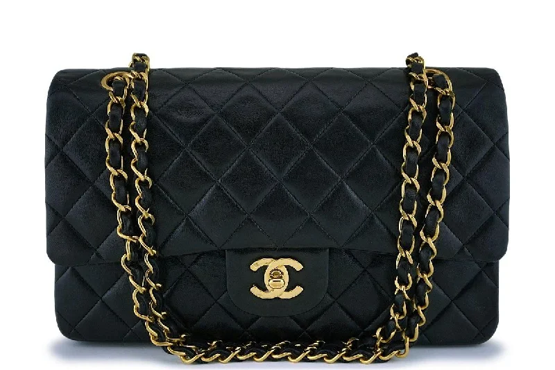 Chanel Black Lambskin Medium Classic Double Flap Bag 24k GHW