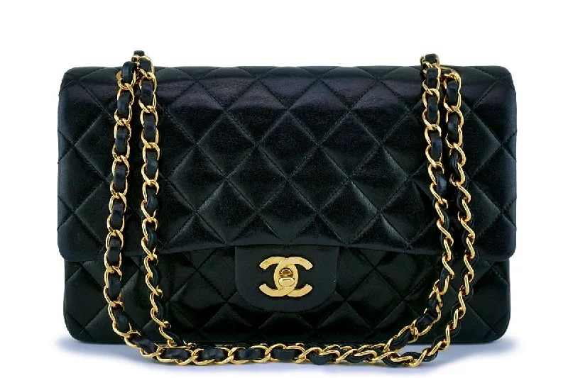 Chanel Black Lambskin Medium Classic Double Flap Bag 24k GHW