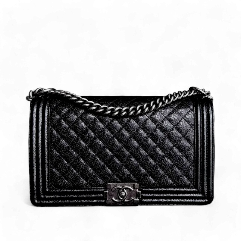 Chanel Boy Medium - Caviar 28CM Quilted Black Ruthenium Silver Hardware Series 20