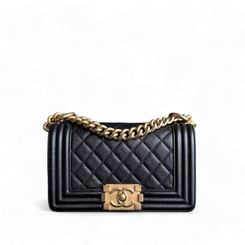 Chanel Boy Small - Caviar 20CM Quilted Black Gold Hardware Series 29