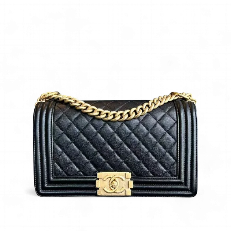 Chanel Caviar Boy Old Medium 25CM Quilted Grained Calfskin Leboy Black GHW