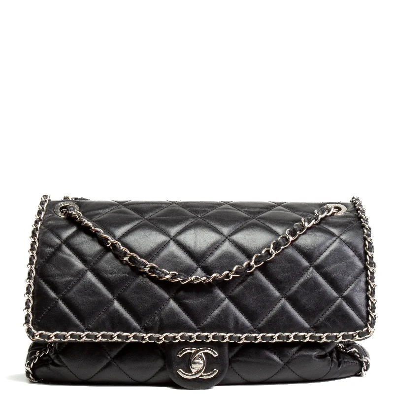 CHANEL Clumped Running Around Chain Large Flap - Black