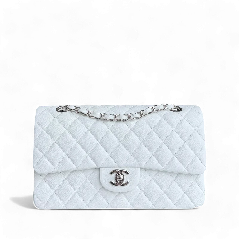 Chanel Classic Flap Medium - Caviar 25CM Quilted Snow White Silver Hardware Series 19