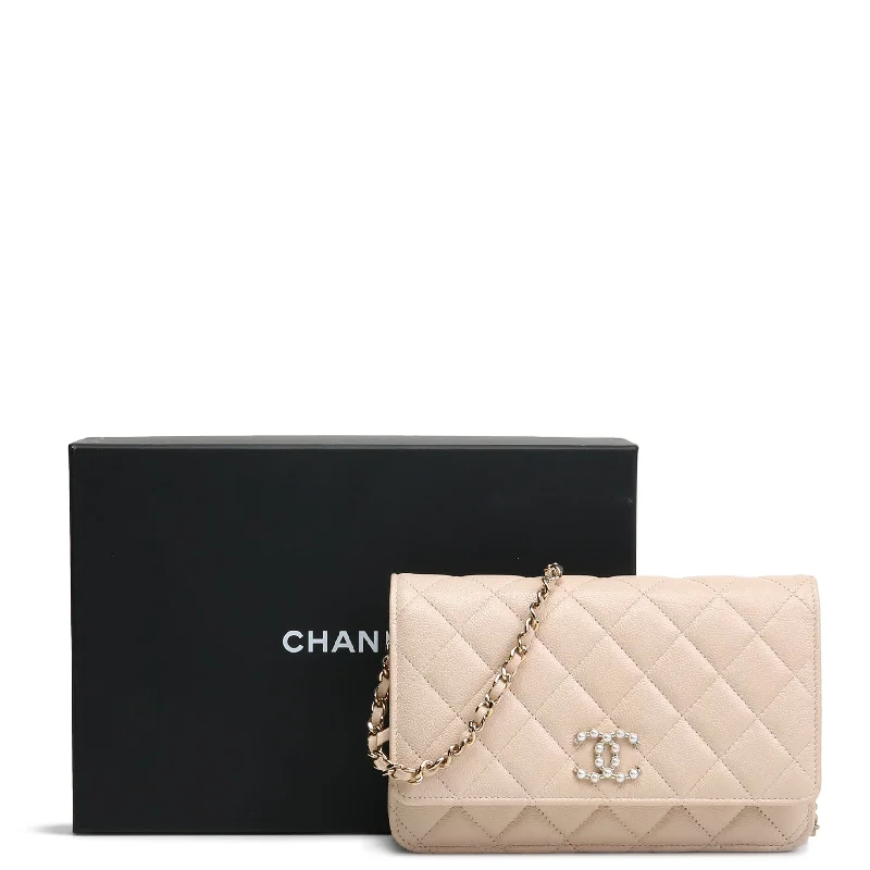 CHANEL Caviar Quilted Coco Candy Wallet on Chain- Beige