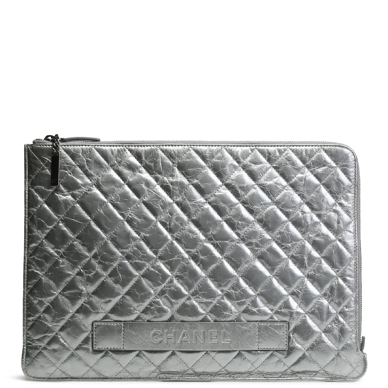 CHANEL Crinkled Quilted Laptop Cover - Silver - OUTLET FINAL SALE