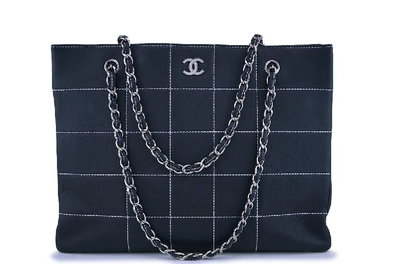 Chanel Dark Blue Contrast Stitch Giant XL Shopper Tote Bag