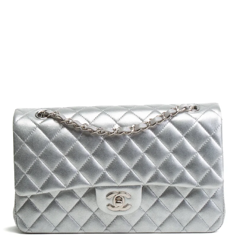 CHANEL Classic Medium Lambskin Double Flap - Metallic Silver