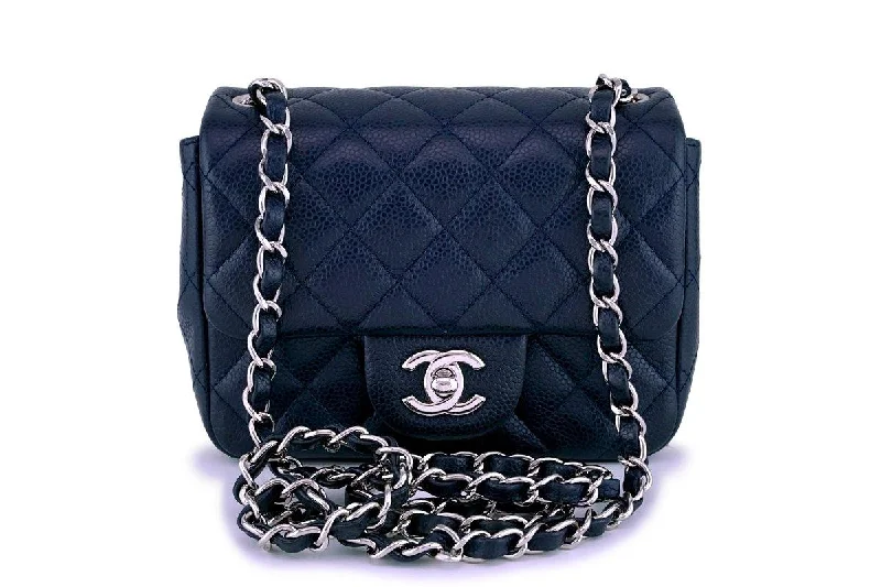 Chanel Navy Blue Caviar Square Mini Classic Flap Bag SHW