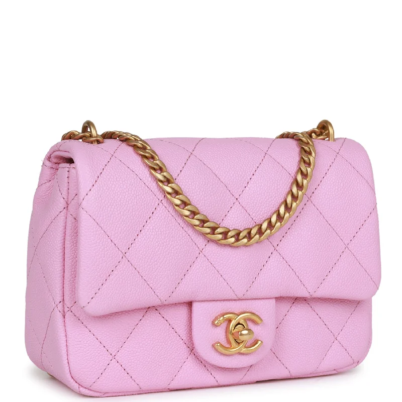 Chanel Sweetheart Mini Square Flap Bag Pink Caviar Antique Gold Hardware