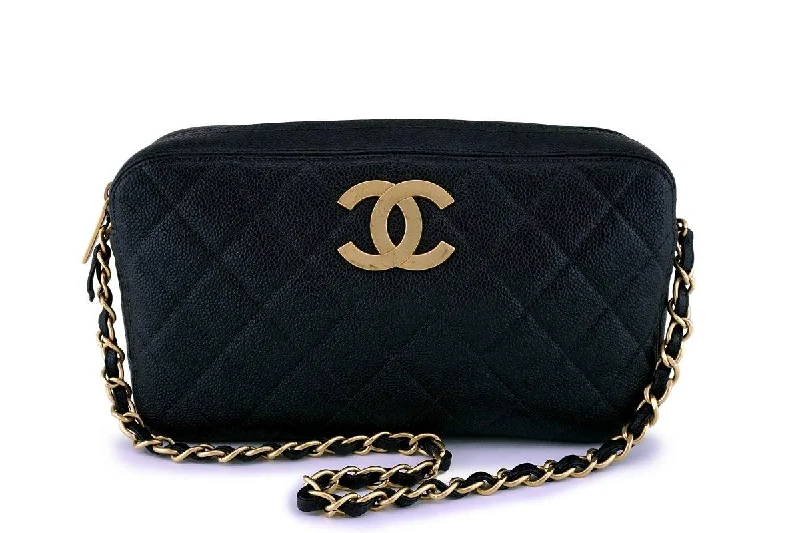 Chanel Vintage Black Caviar Large CC Camera Case Bag