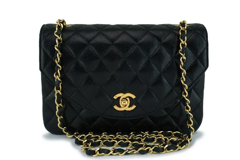 Chanel Vintage Black Lambskin Rounded Quilted Flap Bag 24k GHW