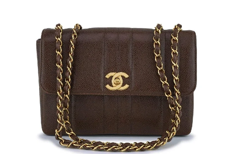 Chanel Vintage Brown Caviar Mademoiselle Classic Small Flap Bag 24k GHW