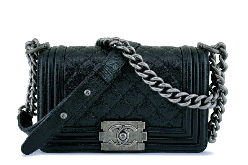 NIB Chanel Black Caviar Small Boy Classic Flap Bag RHW