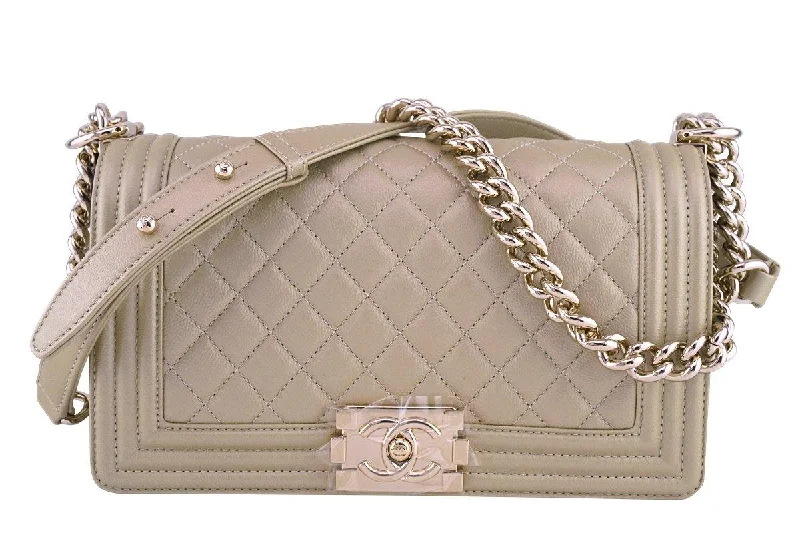 NWT Chanel Gold Caviar Medium Classic Boy Flap Bag