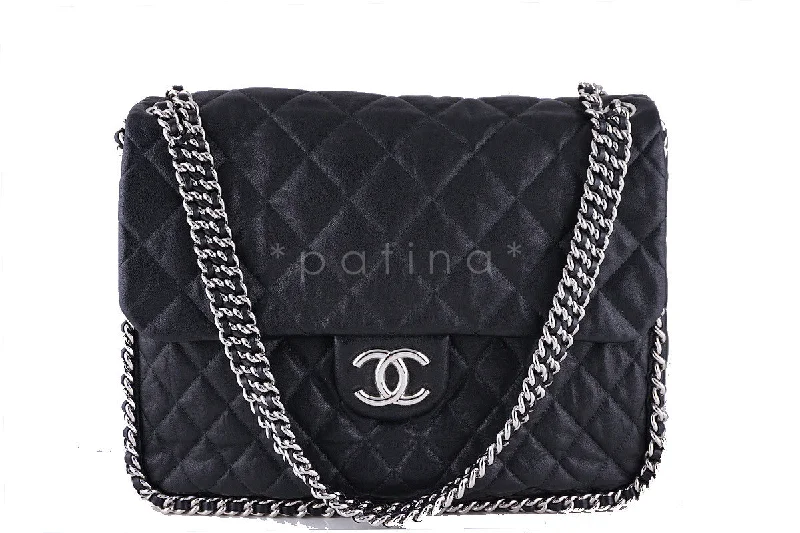 Rare Chanel Black Chain Around Maxi Luxe Flap Bag