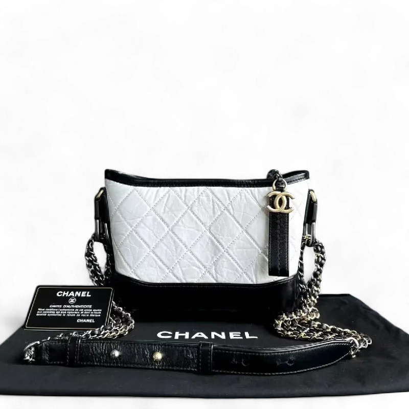 Chanel Small Gabrielle Hobo Quilted Calfskin Black White Two-tone Hardware