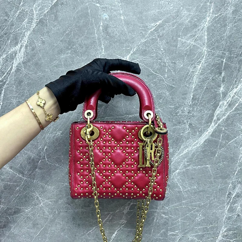 Lady Mini Lambskin Studded Red GHW