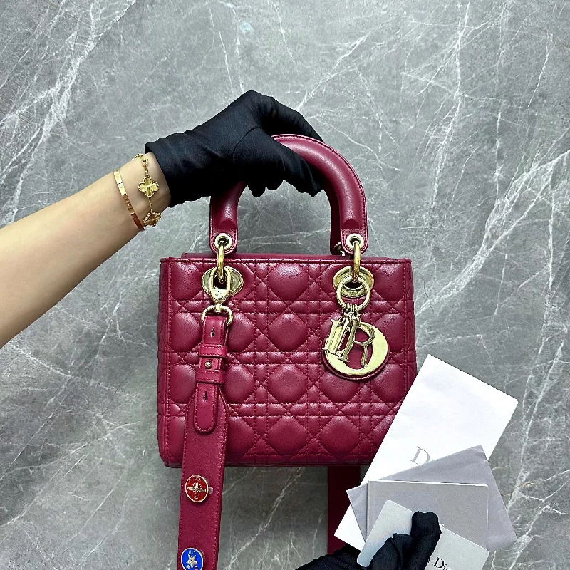 *Full Set* Lady Small Lambskin Charm Burgundy ABC GHW