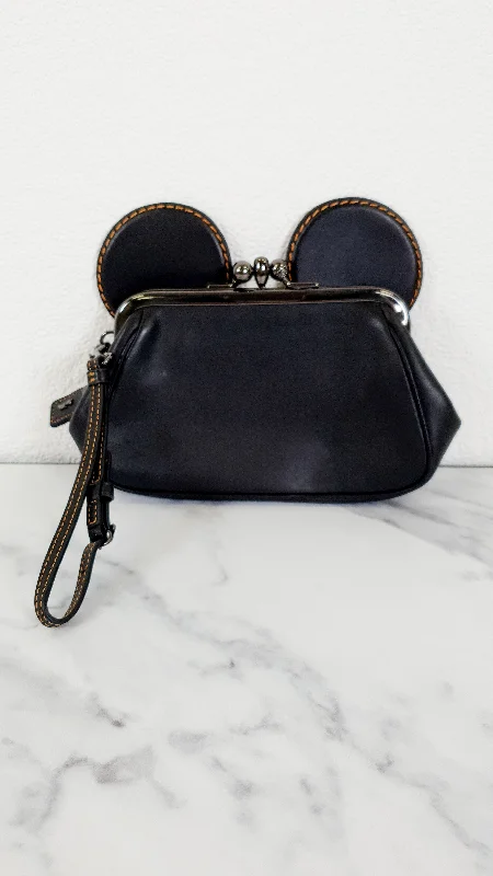 Disney x Coach Mickey Ears Clutch Wristlet in Black Glovetanned Leather - Coach 65794